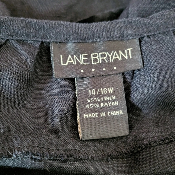 Lane Bryant black linen blend 3/4 sleeve criss cross tie front scoop neck top - Picture 8 of 9